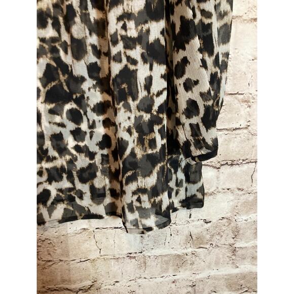 Talbots Silk Top Womens 12 Brown Cheetah Leopard Sheer Animal Print Lightweight - Picture 7 of 13